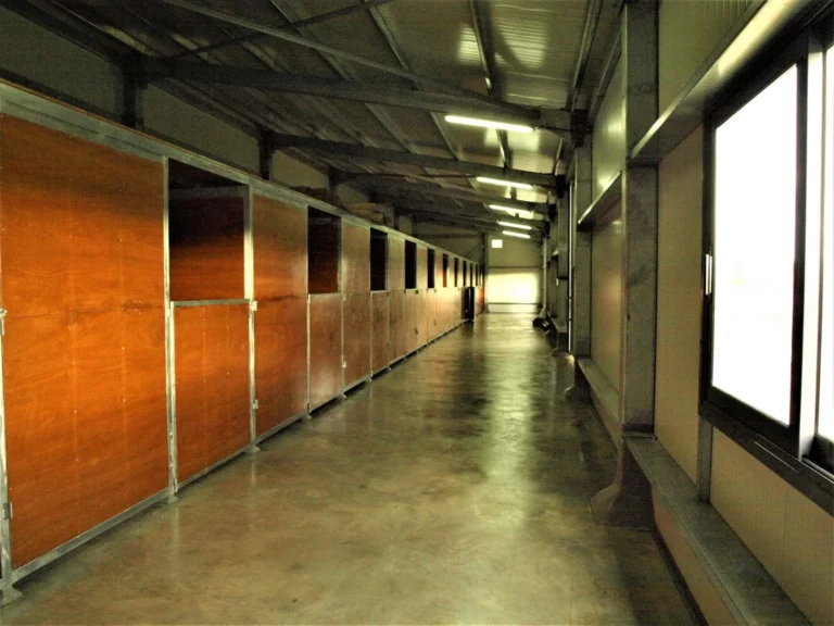 Στάβλοι αλόγων στο εσωτερικό μεταλλικού κτιρίου ιππικού ομίλου